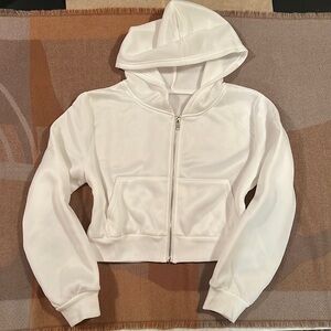 New oversized cropped fill zip white hoodie, oversized S